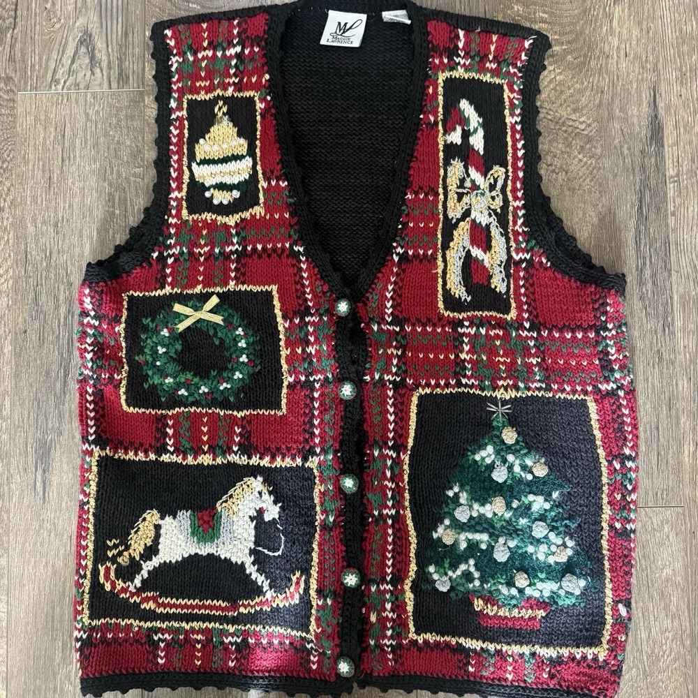 Maggie Lawrence VTG Christmas Holiday Vest Button Up V Neck M